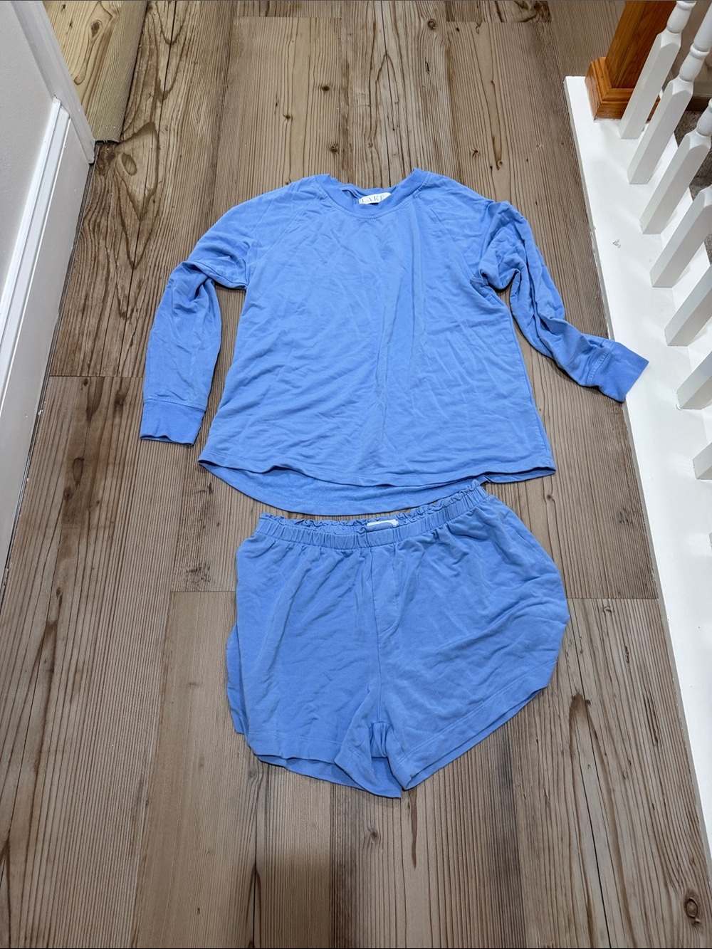Light Blue Women's Long Sleeve Top & Short Pajama Set
